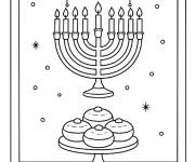 Coloriage Menorah et de Sufganiyot pour c&eacute;l&eacute;brer la Hanoucca