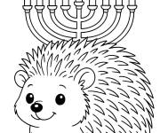 Coloriage Menorah et h&eacute;risson pour Hanoucca
