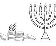Coloriage Menorah, toupie et pi&egrave;ces de monnaie pour maternelle
