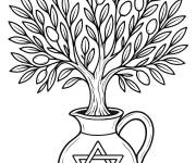 Coloriage Olivier dans un vase et d'&eacute;toile de David pour Hanoucca