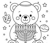 Coloriage Ourson en peluche c&eacute;l&egrave;bre le hanoucca