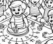 Coloriage Petits enfants jouent au toupies tradition de hanoucca