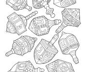 Coloriage Plusieurs Dreidels pour hanoucca