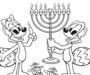 Coloriage Renard et girolles pour Hanoucca