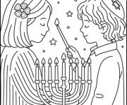 Coloriage Rituels de la c&eacute;l&eacute;bration de hanoucca