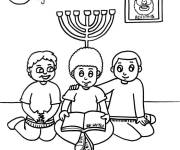Coloriage Sc&egrave;ne des enfants c&eacute;l&eacute;brant le hanoucca facile