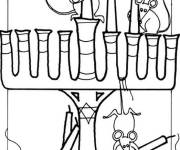 Coloriage Souris pr&eacute;parent les bougies de la menorah pour le hanoucca