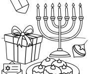Coloriage Sufganiyah, Cadeau, Menorah et lettre d'amour