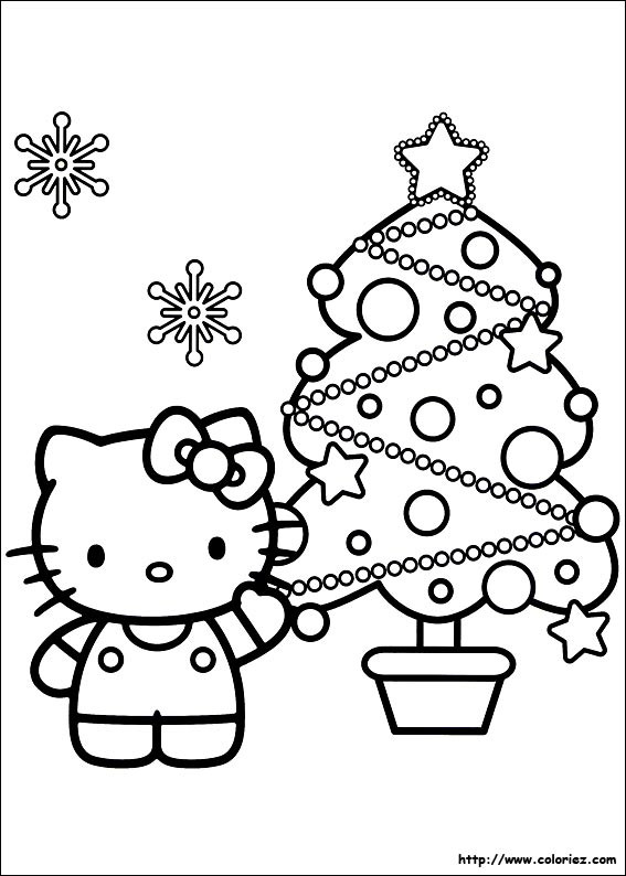 Coloriage Hello Kitty Et Le Sapin De Noël Dessin Gratuit à