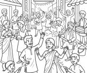Coloriage C&eacute;l&eacute;bration de Holi dans les rues indiennes