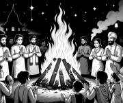 Coloriage C&eacute;r&eacute;monie du Holika Dahan &agrave; Holi