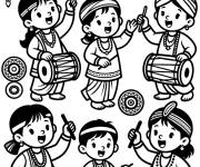 Coloriage Chants et musique festive pour les enfants &agrave; Holi
