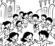 Coloriage Courses et jeux dans la rue de Holi