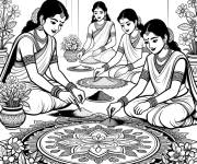 Coloriage Cr&eacute;ation d&rsquo;un magnifique rangoli pour Holi
