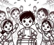 Coloriage Danse rythm&eacute;e au son du dhol pendant Holi