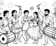 Coloriage Danses des tambours pendant Holi
