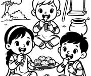 Coloriage D&eacute;gustation de gujiya et sucreries &agrave; Holi