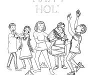 Coloriage Des enfants indiens jouent &agrave; Holi