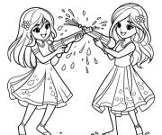 Coloriage Deux filles jouant &agrave; Holi