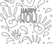 Coloriage Empreinte des mains pendant la f&ecirc;te Holi