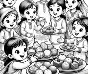 Coloriage Enfants qui adorent les bonbons de Holi