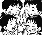 Coloriage Enfants se colorant le visage avec amour &agrave; Holi