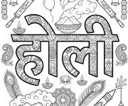 Coloriage Holi joyeux en texte indien