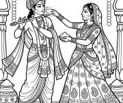Coloriage Holi Radha Krishna pour adulte