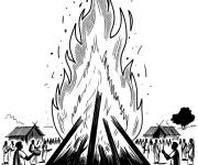 Coloriage Holika Dahan, le b&ucirc;cher sacr&eacute; de Holi