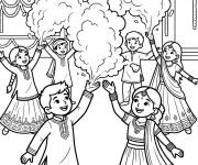 Coloriage Illustration d'enfants indiens jouant &agrave; Holi