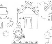 Coloriage Illustration de la c&eacute;l&eacute;bration de Holi dessin&eacute; &agrave; la main