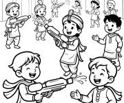 Coloriage Jeux amusants avec les pichkaris &agrave; Holi