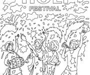 Coloriage Joyeuse f&ecirc;te Holi en couleurs
