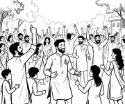 Coloriage Lancement des poudres lors de la f&ecirc;te de Holi
