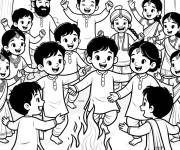 Coloriage Les enfants en dansant le Holika Dahan &agrave; Holi