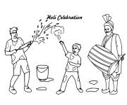 Coloriage et dessins gratuit Les indiens qui c&eacute;l&egrave;brent le Holi à imprimer
