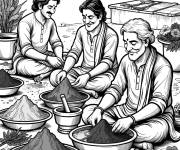 Coloriage Pr&eacute;paration artisanale des couleurs de Holi