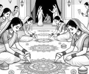 Coloriage Rangoli sur le sol pour Holi