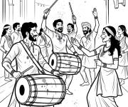 Coloriage Rythme du dhol et danse collective &agrave; Holi
