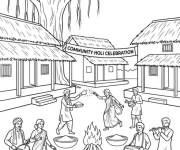 Coloriage Sc&egrave;ne de village Holi