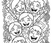 Coloriage Visages d'enfants riant &agrave; la f&ecirc;te de Holi