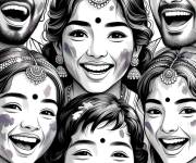 Coloriage Visages radieux couverts de poudres &agrave; Holi