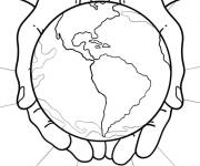 Coloriage Deux mains tenant la terre pour la prot&eacute;ger