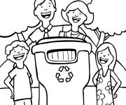 Coloriage et dessins gratuit Famille et recyclage pour le jour de la Terre à imprimer