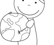 Coloriage et dessins gratuit Fille avec plan&egrave;te terre pour la le jour de la Terre à imprimer