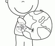 Coloriage et dessins gratuit Gar&ccedil;on tenant la plan&egrave;te Terre à imprimer