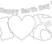 Coloriage J'aime la Terre pour le jour de la Terre