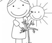 Coloriage et dessins gratuit La fille avec une plante pour sauver la plan&egrave;te à imprimer