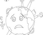 Coloriage et dessins gratuit La plan&egrave;te Terre et la pollution à imprimer