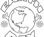 Coloriage et dessins gratuit Le jour de la Terre avec motifs fleurs à imprimer
